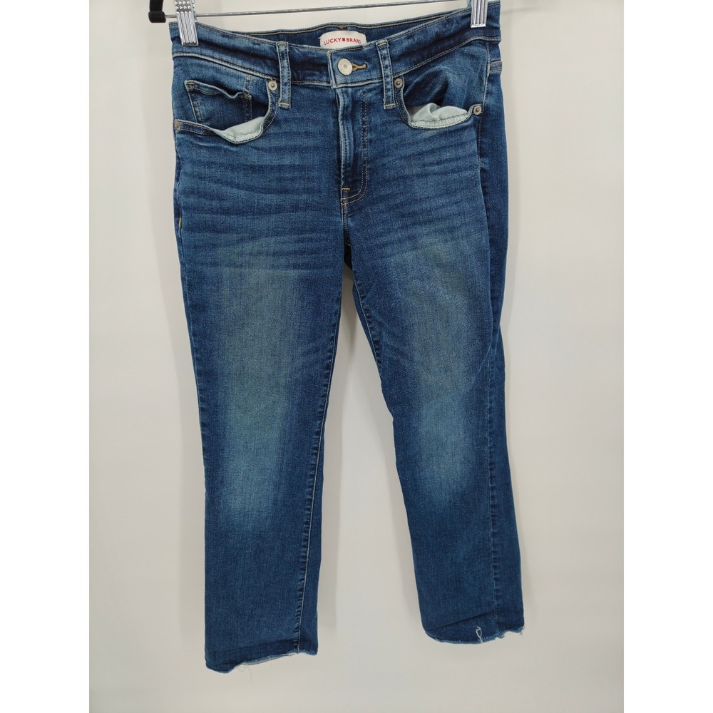 Lucky Brand Sweet Mid Rise Boot Jeans Medium Wash Raw Hem 4 27 A F00044